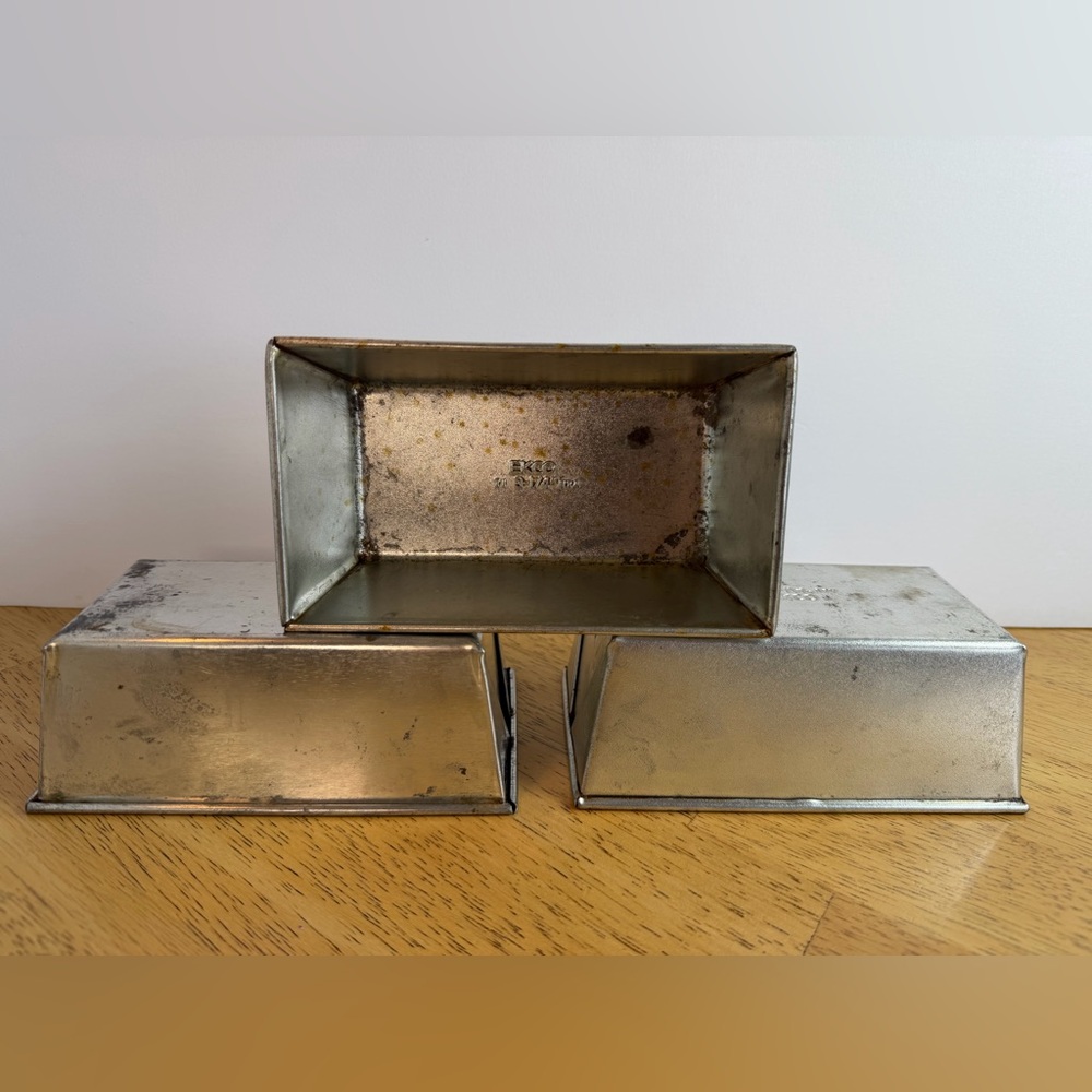 Vintage EKCO Mini Loaf Pans Set of 3 Tin Metal Bread Pans 6x3.5 USA